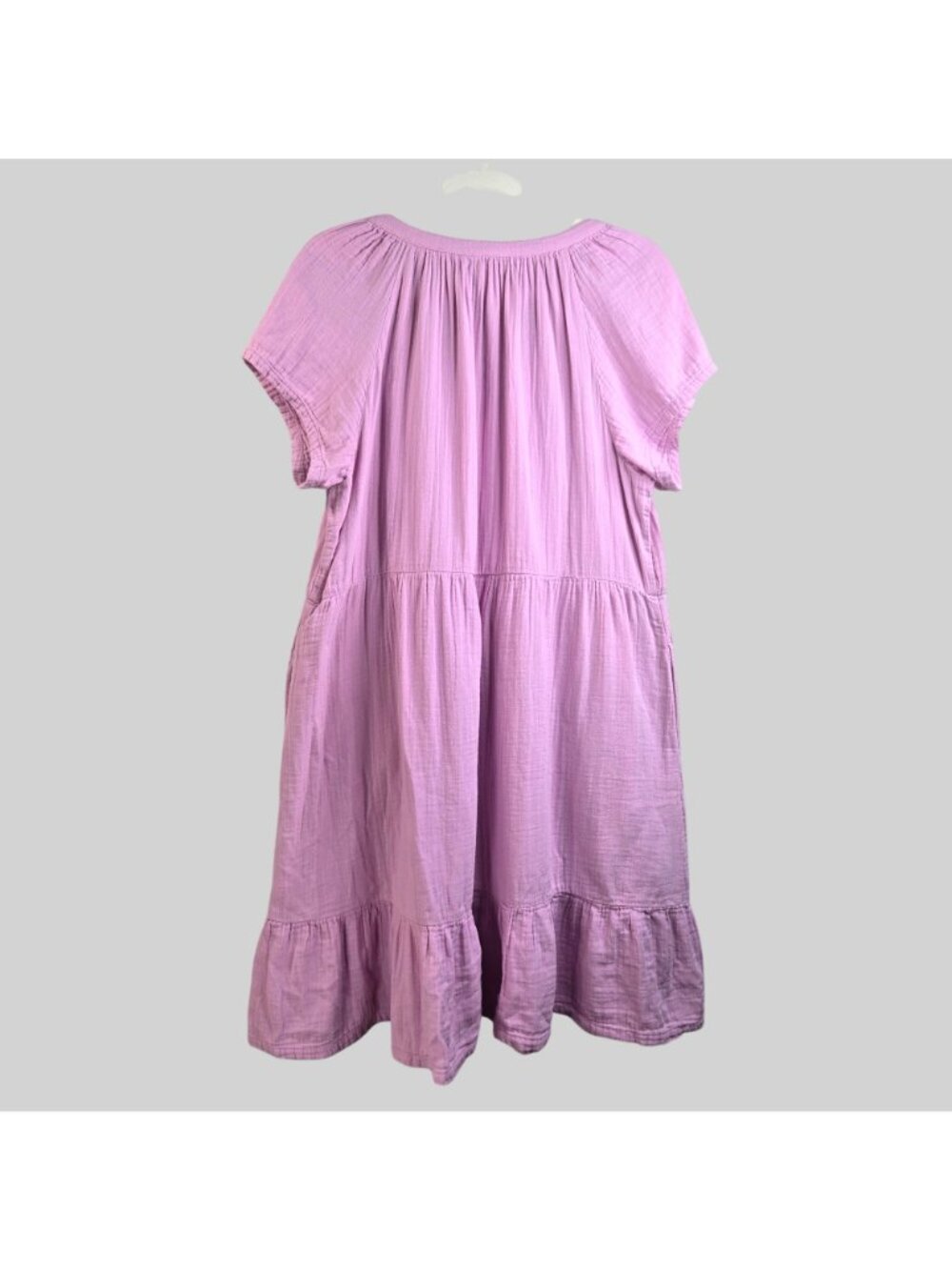 Pact Organic Cotton Gauze Mini Dress Purple Lilac Tiered Pocket Coastal Summer L - Picture 3 of 11
